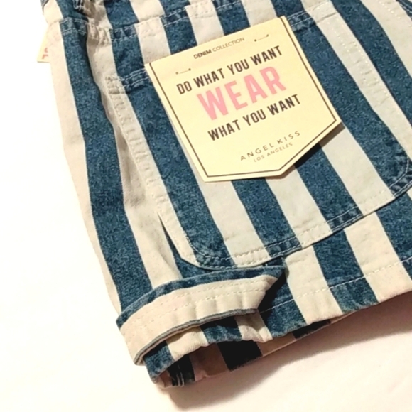 ANGEL KISS STRIPED HIGH RISE CARPENTER UTILITY SHORTS SIZE 7-28 NWT - Picture 4 of 7